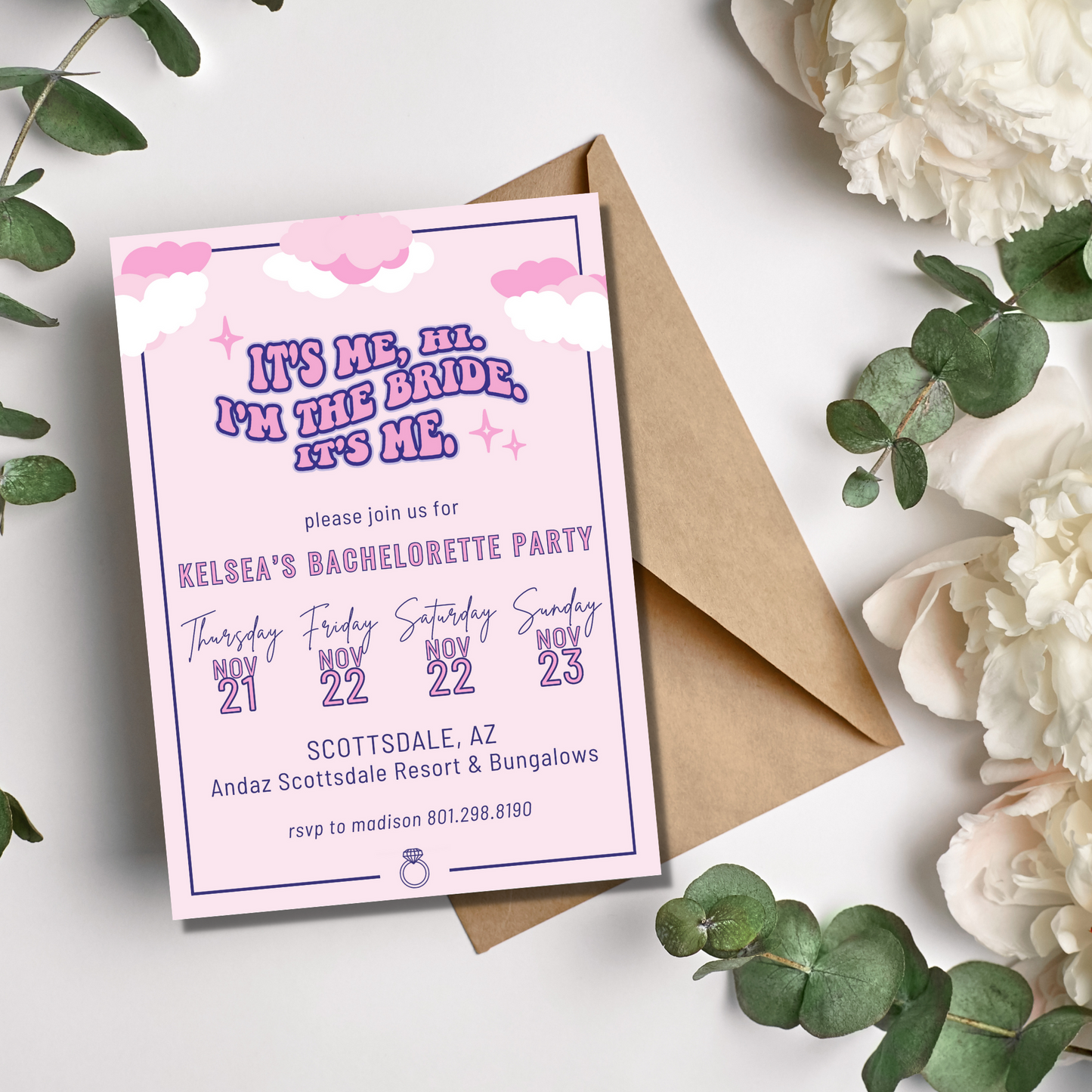 It's Me, Hi. I'm the Bride, It's Me Bachelorette Invitation. Digital Download