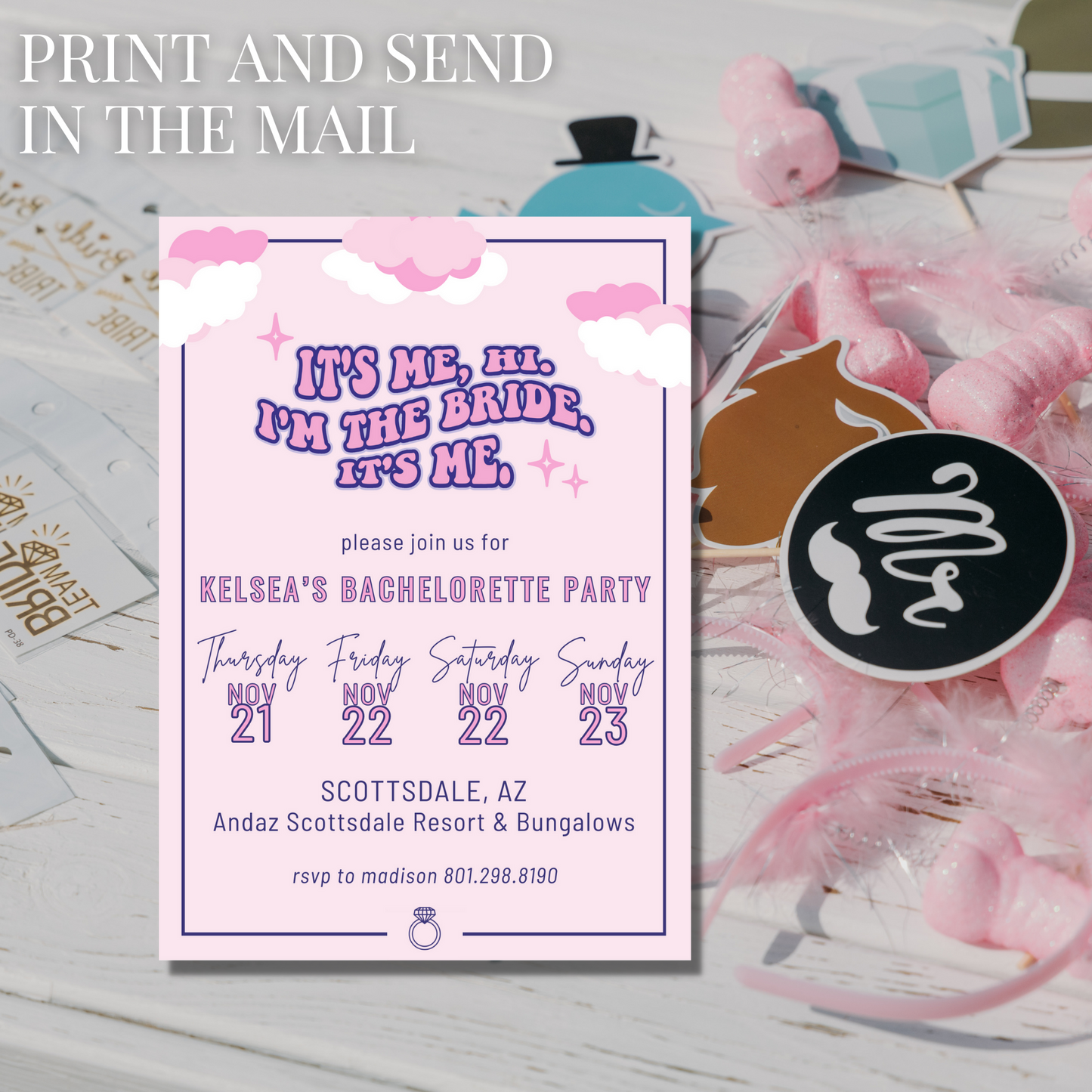 It's Me, Hi. I'm the Bride, It's Me Bachelorette Invitation. Digital Download