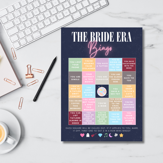 Eras Theme Bachelorette Bingo Game. Swift Bachelorette Game. Digital Download