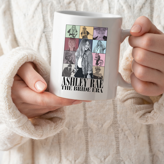 Personalized Taylor Eras Coffee Mug With Brides Photos. The Bride Era Bachelorette Party Theme.