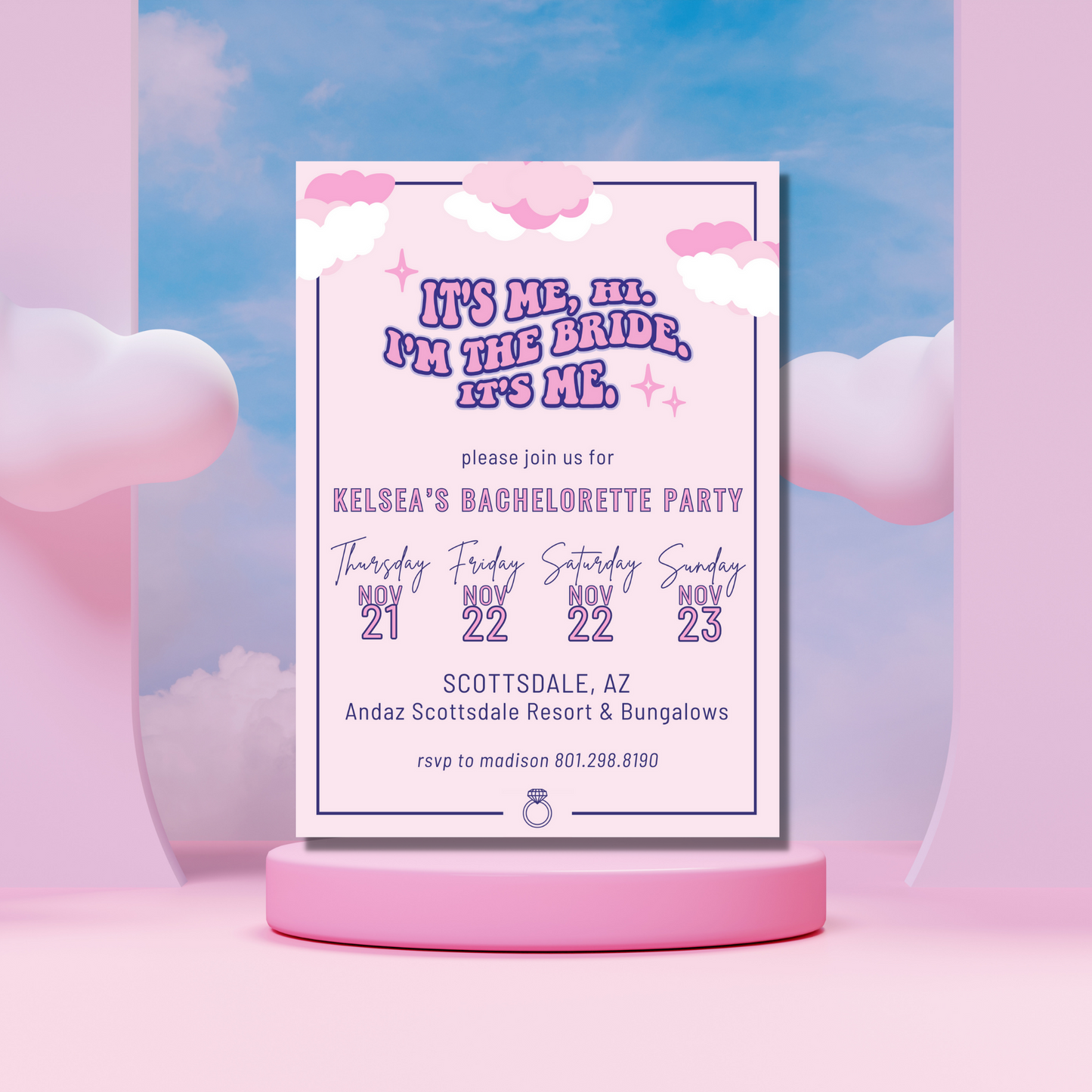 It's Me, Hi. I'm the Bride, It's Me Bachelorette Invitation. Digital Download