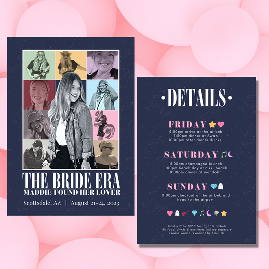 End of an Era Bachelorette Invitation and Itinerary. Digital Download